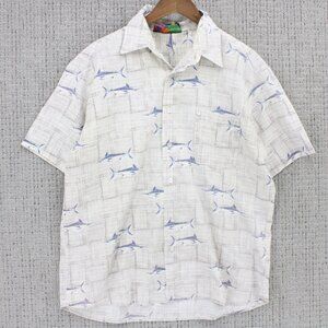 Vintage Roundy Bay Shirt Mens Large L Multicolor Fishes All Over Print 90s Rare